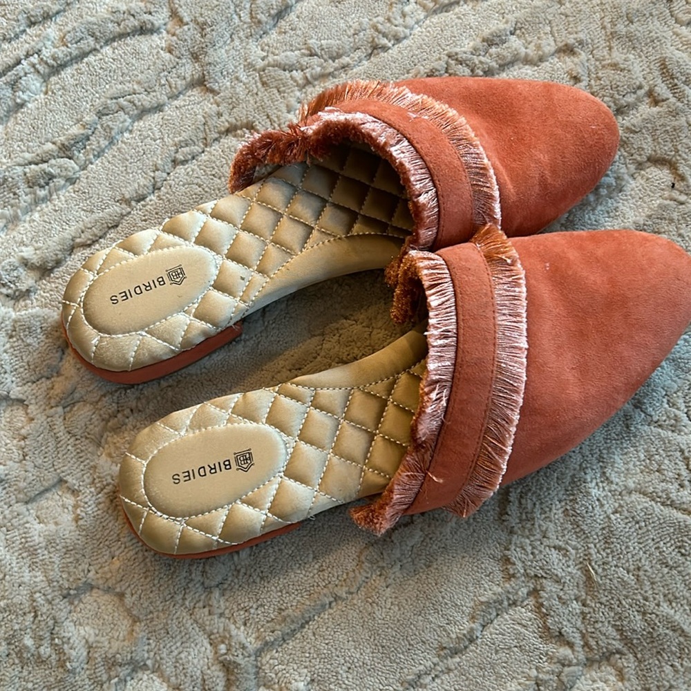 Rust Suede Fringe Backless Mules
